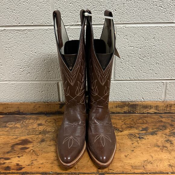 New Olathe Deadstock Western Riding Boots Mens Sz 6.5B Brown Leather Embroidered main image 6